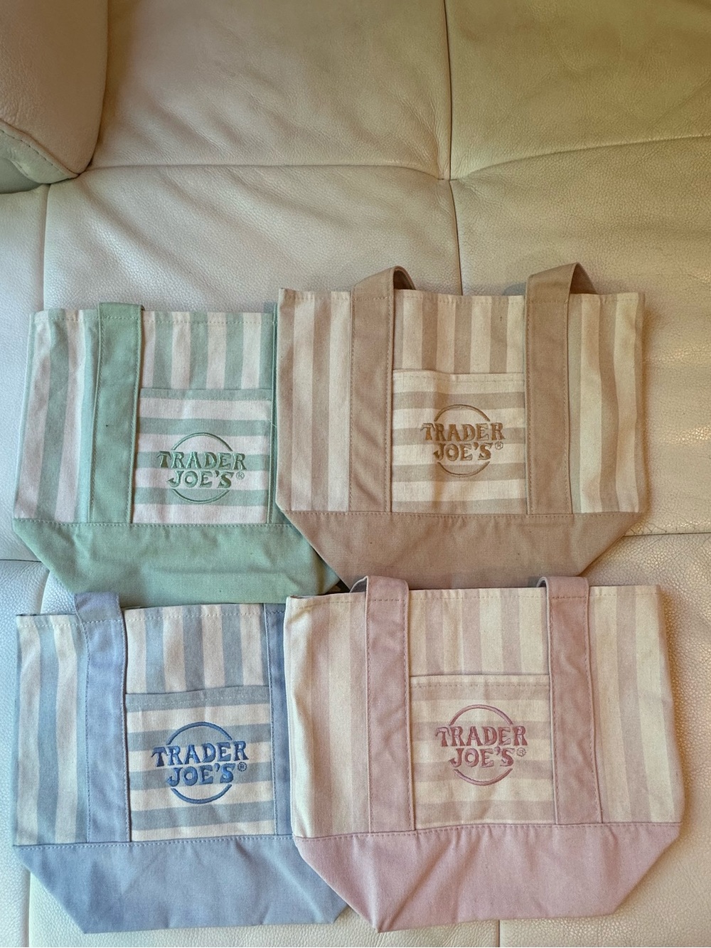 Trader Joe's Striped Mini Canvas Tote Bags Limited Edition NWT Set of 4